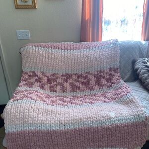 Cozy Pink and White Knitted Blanket